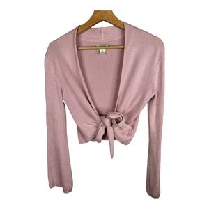 Tommy Bahama Pink Silk Cashmere Long Sleeve Tie Front Wrap Top